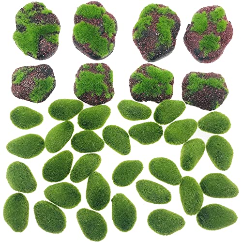 Woohome 38 PCS Artificial Moss Rocks Decorative Faux Green Moss Covered Stones, 30 PCS Green Moss Balls and 8 PCS Fake Red Brick Moss Decor for Floral Arrangements, Fairy Gardens and Crafting - color: 38pcs Red