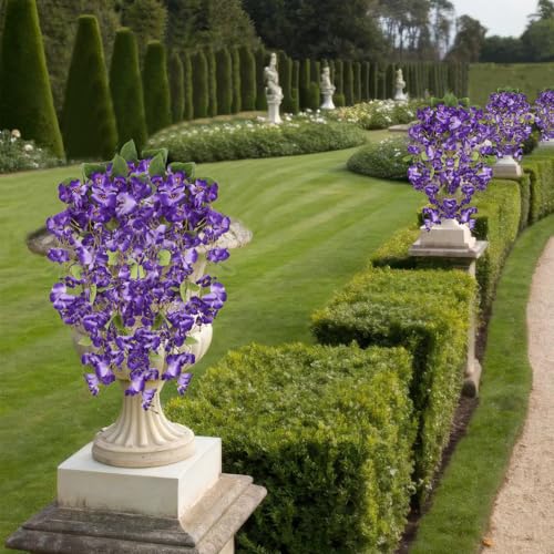 2 Pcs Fake Hibiscus Flowers Artificial Hanging Flowers Plants for Outdoors Realistic UV Resistant Spring Summer Decor Purple Silk Faux Flowers Trailing Vines for Front Door Porch Outside - color: Purple