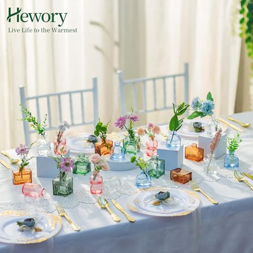 Small Glass Bud Vases for Centerpieces - Hewory 20pcs Colored Sturdy Cute Flower Vases Bulk, Mini Bottle Vase for Wedding Home Decor Birthday Party Events Mother's Day Bridal Shower Gifts Table Decor - color: Colored, size: Mini-20pcs