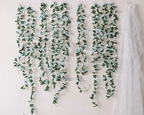 8pcs 65.6Ft Flower Garland,PARTY JOY Fake Rose Vine Artificial Flowers Hanging Rose Ivy Garland for Room Wall Decor Hanging Baskets Wedding Arch Garden Background Decor (Blue-8PCS) - color: 8pc-blue, size: 8PC
