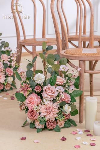 TINGE TIME Free-Standing Artificial Flower Set of 2, Table Centerpiece with Rubber Pad, Silk Fake Flower for Wedding Centerpiece Archway Aisle Welcome Entrance (DustyRose&Cream) - color: Dustyrose&cream