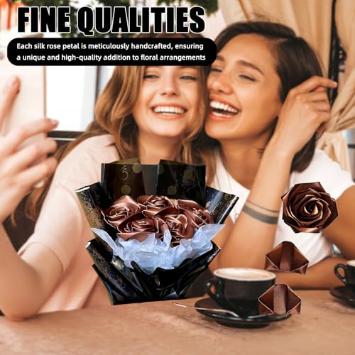 Bulk Value Pack: 300 Count Pre-Made Satin Ribbon Petals. The Convenient & Budget-Friendly Solution for Crafting DIY Everlasting Rose Bouquets for All Events. (300 Pcs Brown) - color: 300 Pcs Brown