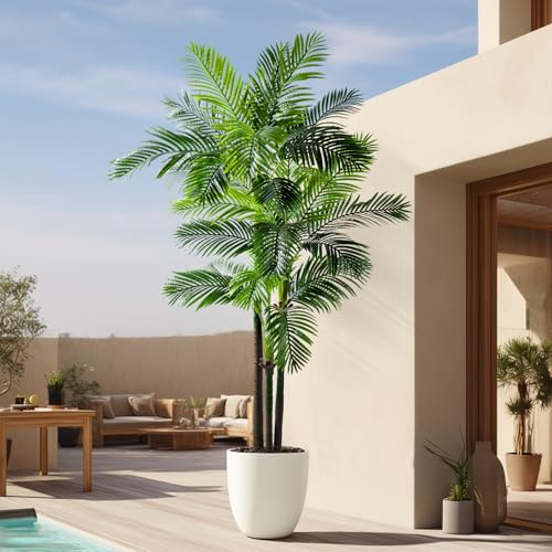 Erimda 8.2FT Artificial Phoenix Palm Tree Artificial Plants Indoor Outdoor Large Faux Coconut Silk Palm Tree Tropical Fake Tree Faux Sago Palm Plant for Modern Farmhouse Yard Outside Patio Poolside - color: Golden Cane Palm Tree, size: 8.2FT