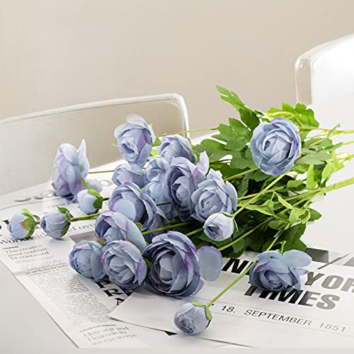 Artificial Silk Flowers Ranunculus Fake Flower 5 Pcs,Suitable for core Decoration,Wedding Floral Creation,Flower Arrangement DIY Project,Interior Decor（Blue） - color: Blue