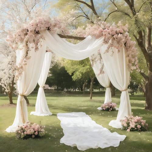 Ivory White Wedding Arch Draping Fabric Shimmery Sheer Drapes 2 Panels Extra Long Backdrop Curtains for Wedding Anniversary Party Summer Outdoor Events 4th July Drapery, 31" x 20 ft - color: Ivory White, size: 240" L x 31" W (2 Panels)