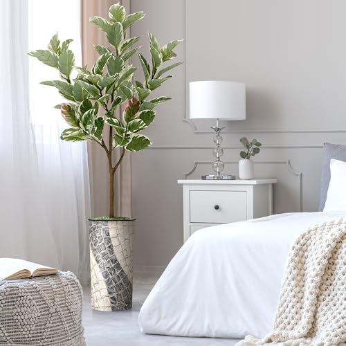 Artificial Tree in Geometric Pattern Planter, Fake Rubber Silk TRE for Indoor and Outdoor Home Decoration - 70" Overall Tall (Plant Pot Plus Tree) - style: Rubber