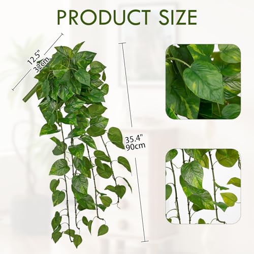 24" Artificial Hanging Plant Ivy Vine Green Plants Decorative Artificial Plants Fake Hanging Plants for Window Wall Decorations - color: Pothos, size: 42-inch