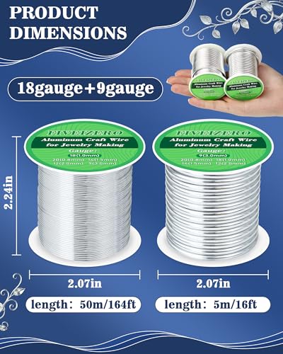 FIVEIZERO 18 Gauge&9 Gauge Aluminum Craft Wire,1mm/3mmArmature Wire for Sculpting, Bendable Metal Wire for Jewelry Making, Wire Wrapping, Floral Sculptures,Clay & Christmas Ornaments Crafting(Sliver) - size: 18+9 Gauge