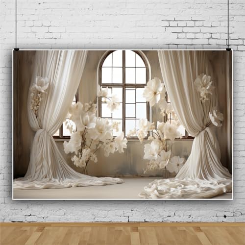 10x8ft Wedding Party Decorations Banner Backdrop Wedding Reception Photography Backdrop White Floral Flowers Curtains French Frame Photo Backgrounds Baby Shower Photo Shoot Portraits Props - size: 10x8ft