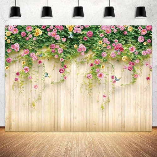 Floral Backdrop 3D Rosemary Flower with Butterfly, Pink, 10x8 Feet, Vinyl with Fabric, Indoor/Outdoor, Wedding/Birthday Party Decoration - color: pink, size: 6X4