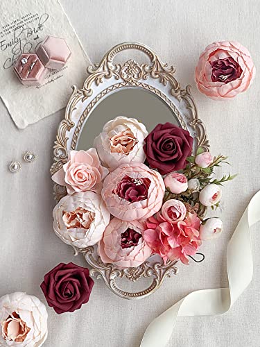 FACINOC Peonies Artificial Flowers Pink Bouquet Box Set Fake Peony Bulk for DIY Bridal Baby Shower Decorations Wedding Centerpieces for Table Faux Silk Floral Arrangement Party Home Decor Indoor - color: C (Pink, Beige)