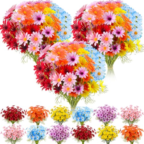 Giegxin 100 Pcs Artificial Daisy Flowers Bulk Realistic Fake Daisies Faux Wildflower Daisy UV Resistant Silk Fake Flowers Plants for Outside Wedding Garden Home Table Decor (Mix Colors) - color: Mix Colors