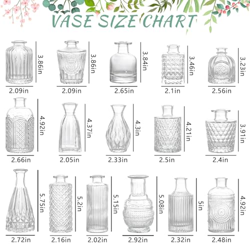 SUPMIND 16pcs Glass Bud Vase Set, Small Clear Flower Vases for Centerpieces in Bulk, Cute Mini Vintage Vase for Wedding, Home Decor, Table Decoration - color: Clear