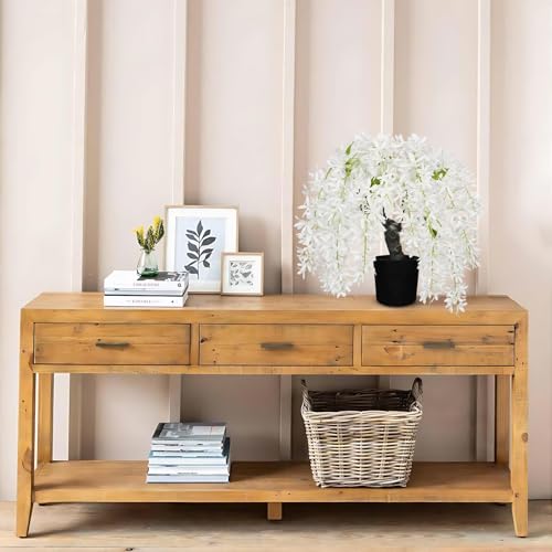 Artificial Flowers 13.8" Tall with Silk Wisteria White Flower Arrangement and Realistic Wood Fake Bonsai Tree Plants Faux Plants for Spring Home Bedroom Office Bathroom Coffee Table Centerpiece Decor - color: White-13.8