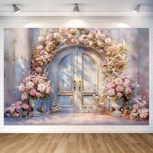 5X3ft Pink Floral Photography Backdrop, Retro Oil Painting Flowers Photography Backdrop Dreamlike Wedding Portrait Photo Background Wedding Birthday Party Background Banner Decor - color: Pink, size: 5x3ft