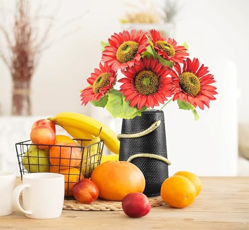 5pcs Artificial Red Sunflowers Vintage Fake Silk Sunflowers Fake Sunflowers Bouquet Large Decor for Home Hotel Office Wedding Party Garden - color: Red
