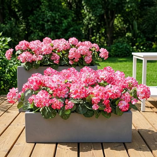 Fake Geraniums Artificial Flowers for Outdoors Outside, 6 Bundles Pink Silk Geraniums Fake Flowers Plants UV Resistant Realistic Faux Flowers for Outdoor Planters Garden Balcony Yard Porch Indoor - color: Pink