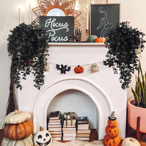 SJL Black Artificial Hanging Plant Faux Ivy Flowers Artificial Hanging Flowers Fake Greenery Outdoor Plastic Plant Faux Vine Leaves for Indoor Outdoor Home Halloween Party Room Decoration 3Pcs (Black) - color: Hanging Black Rose