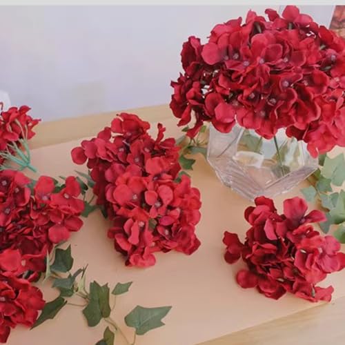 FagusHome Silk Hydrangea Heads 36 Pcs Artificial Flowers Heads and 3 Dozens Stems Fake Hydrangea Flowers with Stems for Home Wedding Decor (Dark Red) - color: Dark Red