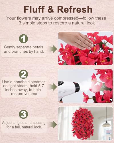 Artificial Flowers for Outdoors – 4 Bundles of UV-Resistant Artificial Bougainvillea, Realistic Silk Flowers for Front Porch, Patio, Garden, Window Boxes & Hanging Baskets (Red, 4) - color: Red, size: 4 Bundles