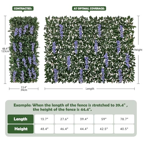 Expandable Faux Fence Privacy Screen with Flowers for Indoor Outdoor Balcony Patio Garden Apartment Decor,Greenery Expandable Stretchable Covers Panel (Purple Wisteria, 2 Pack) - color: Purple Wisteria, size: 2 Pack