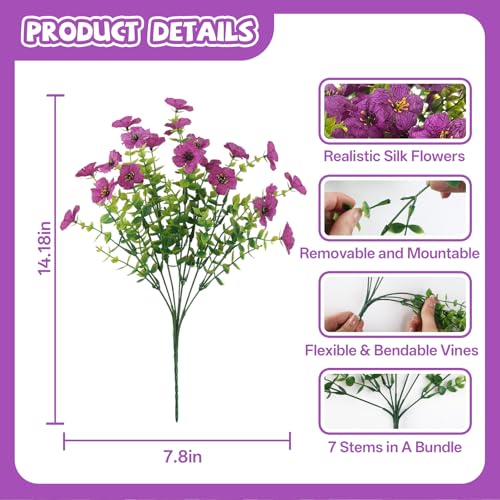 Artificial Flowers Faux Plants for Outdoor, 12 Bundles Realistic Silk Artificial Daisy with Eucalyptus, UV Resistant Fake Flower Plants for Outside Front Porch Garden Patio Decor (Mix-3 Colors) - color: Mix-3 Colors