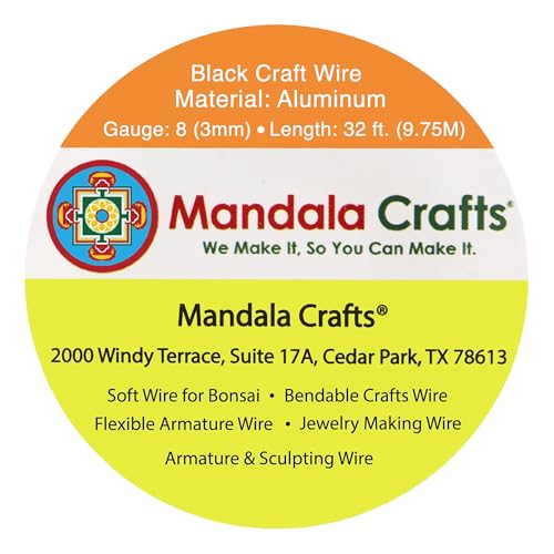 Mandala Crafts 8 Gauge Anodized Aluminum Craft Wire for Jewelry Making - 32 FT Colored Flexible Black Wire - Bendable for Bonsai Armature Crafting Sculpting - color: Black, size: 8 Gauge