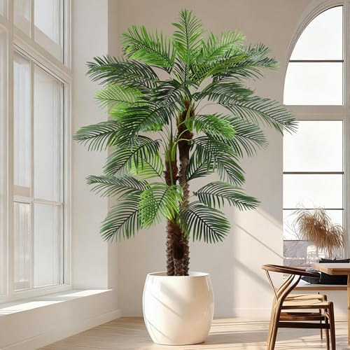 8FT Artificial Palm Tree - Tall Fake Palm Tree with 30 Lifelike Leaves & Realistic Trunk, 96" Large Faux Tropical Phoenix Palm Plant for Home Living Room Poolside Office Hotel Mall Decor - size: 8ft