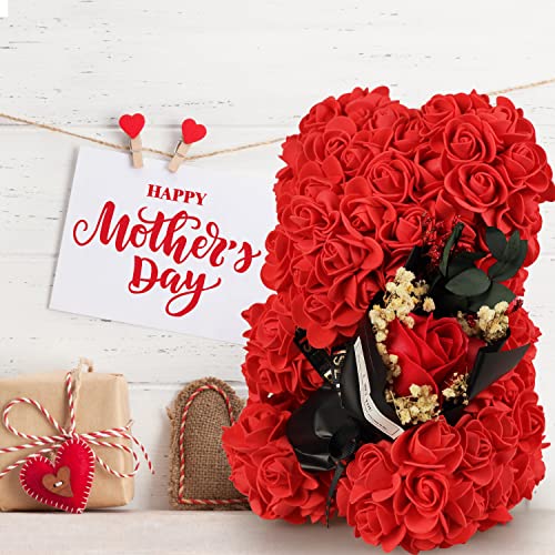 Mothers Day Rose Gifts for mom Rose Bear for Women, Artificial Rose Teddy Bear Birthday Bouquet, Mother's Day Rose Gift, Perfect for Wife, Mom, Grandma (Rose Red) - color: Rose Red