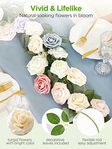 InnoGear Artificial Flowers, 50 Pcs Cream Foam Fake Roses Bulk with Stems for Decoration DIY Wedding Bouquets Centerpieces Bridal Shower Party Christmas Tree - color: Cream
