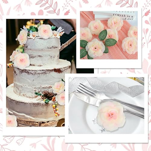LELEE Rose Head Flowers with Stem, 108pcs Champagne Rose Artificial Flowers Bulk, Silk Rose Fake Flower for Wedding Bouquet Party Home Decor DIY Baby Shower Centerpieces Tables Decoration - color: Champagne