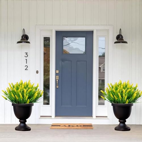 12 Bundles Artificial Plants Outdoor Fake Monkey Grass UV Resistant Faux Bushes with Fake Flowers Greenery for Home Front Porch Pathway Spring Summer Decor Garden Indoor Outside (Yellow) - color: Yellow