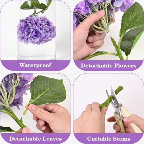 Artflower 4Pcs Real Touch Hydrangea Artificial Flowers, 22.5'' Purple Full Latex Faux Hydrangea Flowers for Home Floral Arrangements Wedding Bouquets Kitchen Table Centerpiece Decorations - color: Purple, size: 4 Pcs