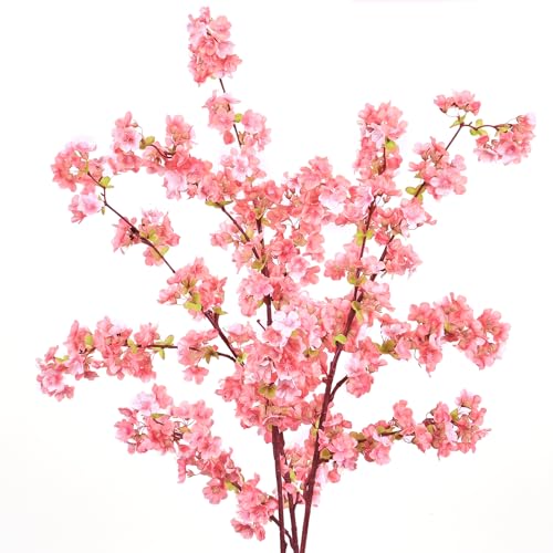 Sunm Boutique Silk Cherry Blossom Branches, Artificial Cherry Blossom Tree Stems Faux Cherry Flowers Vase Arrangements for Wedding Home Decor, Pink Cherry Blossom, Set of 3 - color: Pink, size: Pack of 3