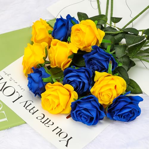 Yellow Fake Roses Artificial Flowers - 10 Pcs Fake Artificial Roses Silk Flowers with Stems for Home Wedding Hotel Office Centerpiece Decor - color: Yellow, size: 10 Pcs