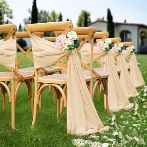 VACVELT Wedding Arch Draping Fabric Champagne Chiffon, 1 Panel Sheer Drapes 30 Inch x 20ft Chiffon Backdrop Curtain Decor, Outdoor Sheer Drapery for Ceremony Party Ceiling - color: Champagne, size: 1 Panel