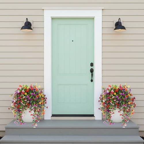 CEWOR 4pcs Artificial Hanging Flowers Plants for Outdoor, Fake Flowers Faux Silk Daisy with Eucalyptus, UV Resistant Realistic Faux Flower for Outside Indoor Home Porch Patio Decor, Multicolor - color: Multicolor Daisy