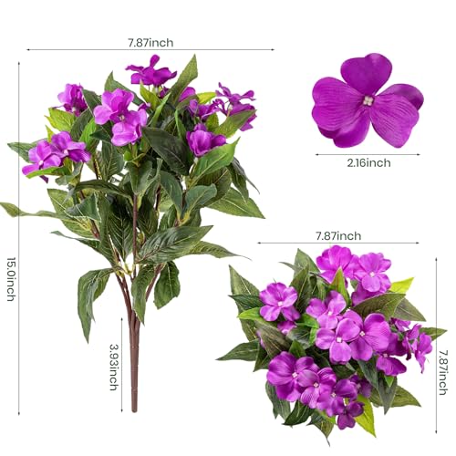 Nigirior Artificial Fake Flowers for Outdoor Décor 5 Bundles UV Resistant Fake Plants for Planter Faux Impatiens for Home Porch/Garden Stunning（5 Color） - color: 5 Color
