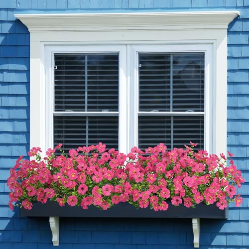 Bassion Artificial Flowers for Outdoors, 16 Bundles UV Resistant Fake Flowers Realistic Silk Faux Plants for Outdoor Planter Window Box Porch Patio Garden Home Outside Decorations - color: Fuchsia