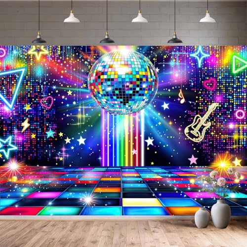 5X3ft Disco Backdrop 70s 80s 90s Disco Ball Stage Retro Neon Photography Background Wedding Birthday Party Decoration Prom Portrait Photo Props Wall Decor Banner - color: Multi3, size: 5X3FT