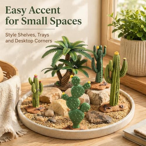 EOIVSH Desert Diorama Supplies with Cactus Kit and Model Palm Tree, Artificial Greenery Plant Cacti Decoration, Desert Diorama Project Sandbox Cake Topper Landscape Scene - style: Cactus and Palm Tree