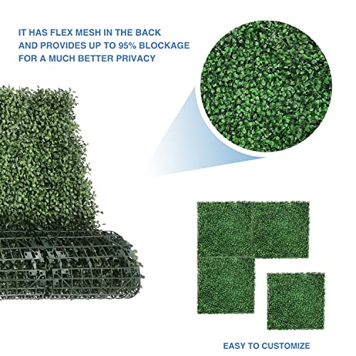 E&K 20" x 20" Artificial Plant Fence Panel Faux Leaves Grass Wall Privacy Screen Panel Decorative for Indoor Outdoor (Dark Green, 6 Pcs) - color: Boxwood - Dark Green