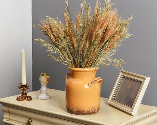 Quoowiit Ceramic Rustic Farmhouse Vase, Distressed Decorative Flower Vases for Home Decor, Ideal Shelf Decor, Yellow Boho Vase for Living Room Bedroom Kitchen Office Centerpiece Table Decorations - color: 8 Inch-yellow