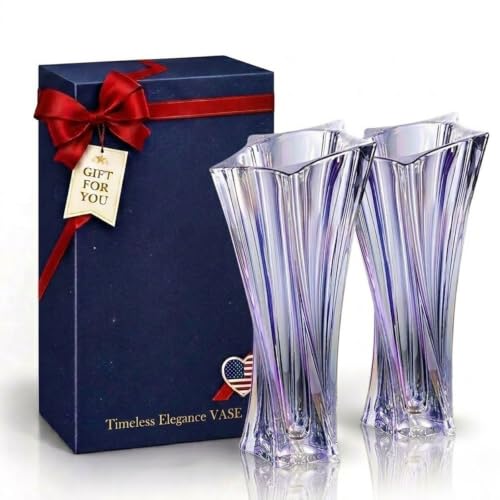 Crystal Glass Vase – Heavy Crystal Vase for Flowers with Weighted Bottom, Thick Durable Decorative Vases for Modern Home Decor, 9.8″ 3.5lb Clear Centerpiece (Rainbow-Colored X 2) - color: Rainbow-colored X 2