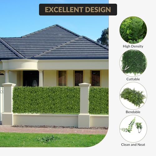 Artificial Grass Wall Panels, 12 Pack 20 x 20 in Faux Boxwood Panels, Privacy Fence Screen and Greenery Wall Backdrop for Indoor Outdoor Decor, Sun Resistant, 33 Sq ft Total