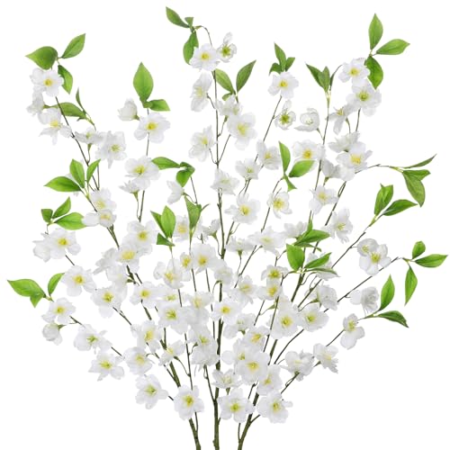 3 Pcs White Cherry Blossom Branches 39.4" Silk Flowers with Stems Long Stem Artificial Flowers for Spring Summer Indoor Decoration Faux Flower for Vase Arrangements Table Centerpiece Wedding Decor - color: White
