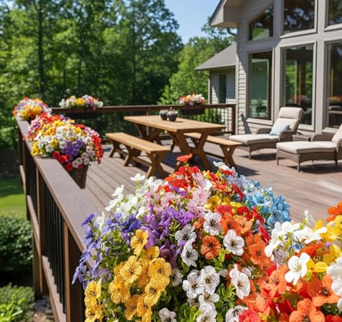 ilauke 9 Bundles Artificial Flowers for Outdoors, 13.8in UV Resistant Silk Violets Outdoor Fake Plants Faux Flowers for Outdoor Planters Spring Summer Decor Porch Plant Hanging Basket - color: 9-color Violet