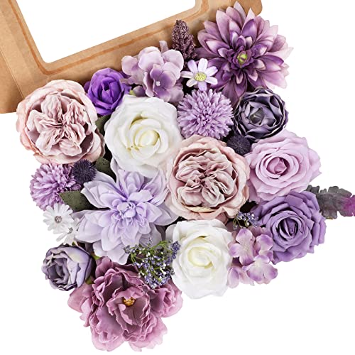 AmyHomie Artificial Purple Flowers Combo Silk Mix Peony Rose Hydrangea Fake Flowers w/Stem for DIY Wedding Bouquets Centerpieces Arrangements Table Party Bridal Baby Shower Home Fall Decor - color: Purple