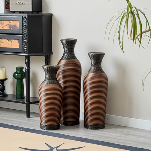 Floor PVC Decorated Vases Set of 3 for Gorgeous Home Decoration Large Classic PVC Vases 19.6in/23.6in/27.5in Height (Black+Brown) - color: Black+brown