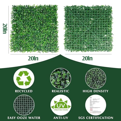 Ogrmar 12 PCS 20"x 20" Artificial Boxwood Panels Topiary Hedge Plant, Privacy Hedge Screen Sun Protected Suitable for Outdoor, Indoor, Garden, Fence, Backyard and Decor (12, 20"x 20") - size: 20"x 20"